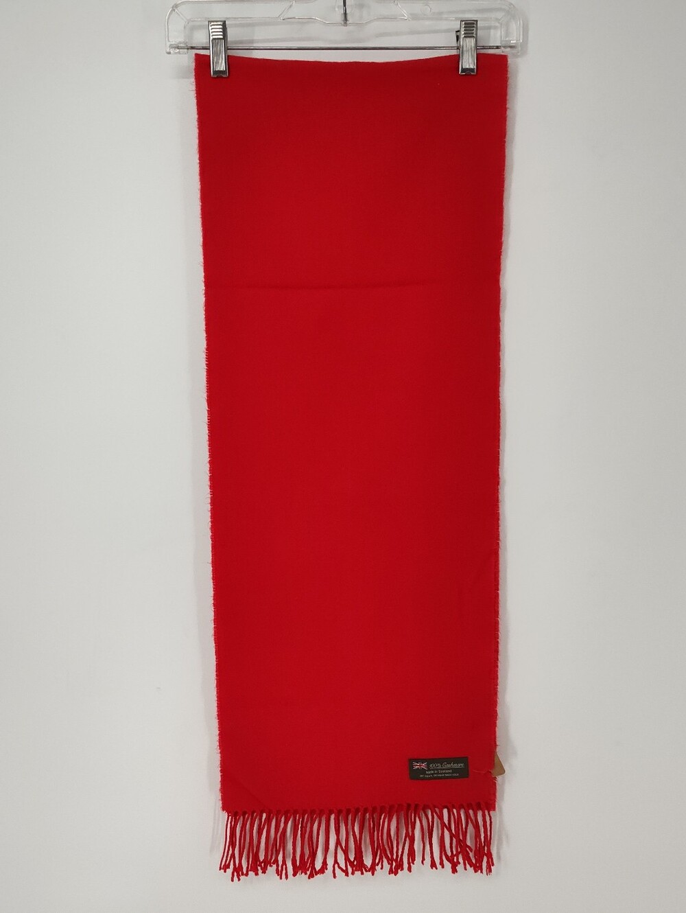 Unisex 100% Cashmere Bright Red Fringe Scarf Made In Scotland